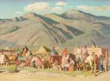 Oscar E. Berninghaus, The Pueblos Await the Dancers