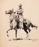 Mounted Rider by Edward Borein, ink wash on paper, sold Jul 2008