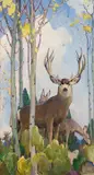 W. Herbert Dunton, Mule Deer Buck and Doe, oil on canvas