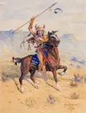 The Charge by Edgar S. Paxson, 1906, watercolor on paper, sold Jul 2008