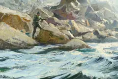 Fast Water by Ogden Pleissner, oil on board, sold Jul 2008
