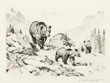 The Family by Carl Rungius, etching on paper, sold Jul 2008