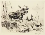 Coming to the Call by Carl Rungius, Etching & Drypoint, sold Jul 2008