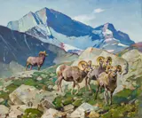 Old Men on the Ram River by Carl Rungius, 1949, oil on canvas, sold Jul 2008