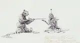 Bear & Indian Smoking Pipe by Charles Marion Russell, 1915, pen & ink on paper, sold Jul 2008