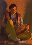 Joseph Henry Sharp, Firelight Drummer, oil on board