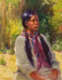 Joseph Henry Sharp, In the Shadows, oil on canvasboard