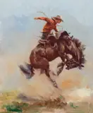 Olaf Wieghorst, Buckin' for Bucks, 1954, oil on canvas