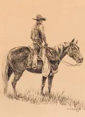 Olaf Wieghorst, Rider from the Bar 2C, pen & ink on paper