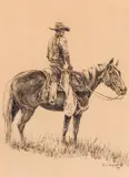 Olaf Wieghorst, Rider from the Bar 2C, pen & ink on paper