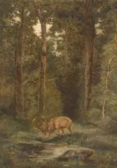 Karl Bodmer, Stag in the Forest, oil on canvas