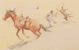 Edward Borein, Cowboy Calf Roping, watercolor on paper