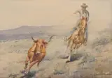 Roping a Steer by Edward Borein, watercolor on paper, sold Jul 2007