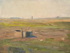 Harvey Dunn, Watering Tank, oil on canvas laid on board
