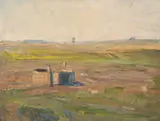 Harvey Dunn, Watering Tank, oil on canvas laid on board