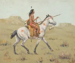 Clarence A. Ellsworth, A Sioux Warrior in War Costume, 1936, oil on canvasboard