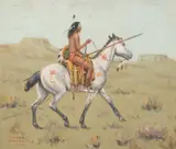 Clarence A. Ellsworth, A Sioux Warrior in War Costume, 1936, oil on canvasboard