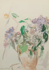 Fleurs by Oskar Kokoschka, 1964, watercolor on paper, sold Jul 2007