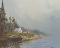 Riverside Camp by Sydney Laurence, oil on canvas, sold Jul 2007