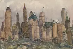Hayley Lever, Central Park West, New York, 1935, watercolor on paper