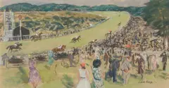 Paul Maze, Paddock at Goodwood, pastel on paper