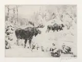 Friends Again by Carl Rungius, etching on paper, sold Jul 2007
