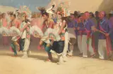 William Sharer, Butterfly Kachina Dancers, 1976, oil on canvas