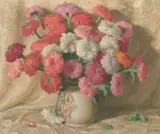 Joseph Henry Sharp, Zinnias, oil on canvas