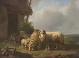 Eugène Verboeckhoven, Sheep and Goats by a Barn, 1847, oil on board