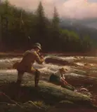 William de la Montagne Cary, Fly Fishing in the Adirondacks, oil on canvas