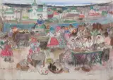 Leon Gaspard, Market Scene in Vitebsk, pastel on paper