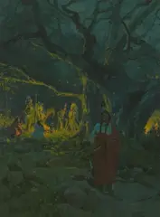 Gilbert Gaul, Indians in Firelight, oil on canvas