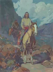 Frank Tenney Johnson, Indians in Moonlight, gouache on paper