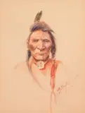 Indian Portrait by Edgar S. Paxson, 1906, watercolor on paper, sold Jul 2006