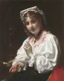 Etienne Adolphe Piot, Girl with Bird, oil on canvas