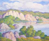 Stevenson Lake, Lindsborg, Kansas by Birger Sandzén, 1947, oil on board, sold Jul 2006