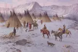 John Scott, Winter Indian Encampment - Hunters Return, 1979, oil on canvas