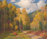 Joseph Henry Sharp, Aspens - Hondo Creek, oil on canvas