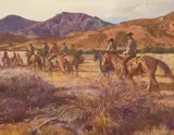 Donald Teague, Cowboys, oil on board