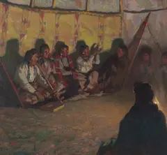 Maynard Dixon, Story Tellers (Montana, October 1917), oil on canvas
