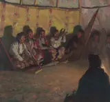 Maynard Dixon, Story Tellers (Montana, October 1917), oil on canvas