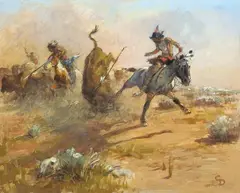 Comanche Chase by Charlie Dye, oil on board, sold Jul 2005