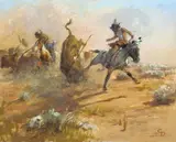 Charlie Dye, Comanche Chase, oil on board