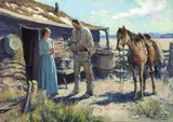 The Buffalo Hunter Comes Callin' by Wilhelm Heinrich Detlev Körner, 1929, oil on canvas, sold Jul 2005