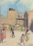 Bert Geer Phillips, Fun at the Pueblo, oil on canvasboard