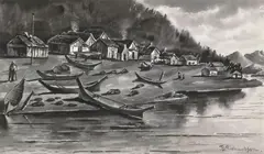 Theodore J. Richardson, Alaskan Fishing Village, ink wash on paper