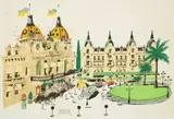 Paul Hogarth, The Casino, Monte Carlo (Loser takes it all), lithograph