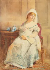 John Absolon, Lady with a Fan, watercolour