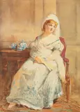 John Absolon, Lady with a Fan, watercolour