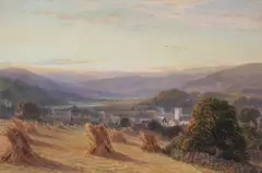 Arthur Henry Enoch, Corn Stooks before Dolgellau Snowdonia, watercolour